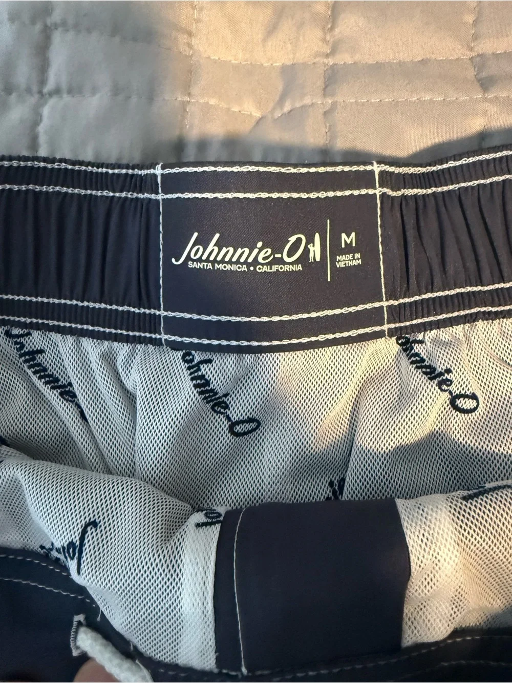 johnnie-O Navy Swim Trunks with White Drawcord